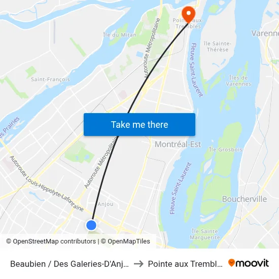 Beaubien / Des Galeries-D'Anjou to Pointe aux Trembles map