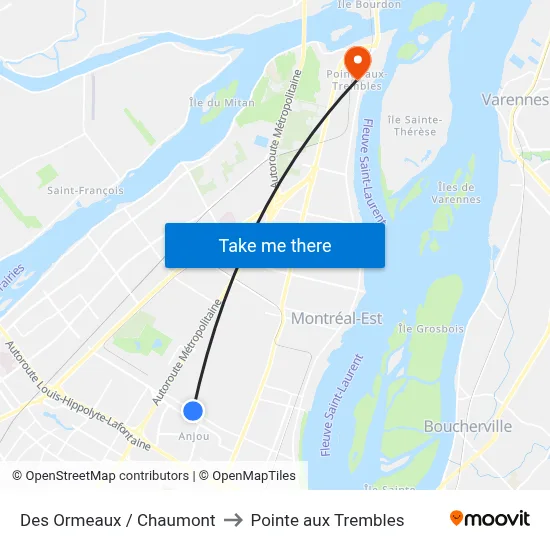 Des Ormeaux / Chaumont to Pointe aux Trembles map
