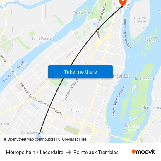 Métropolitain / Lacordaire to Pointe aux Trembles map