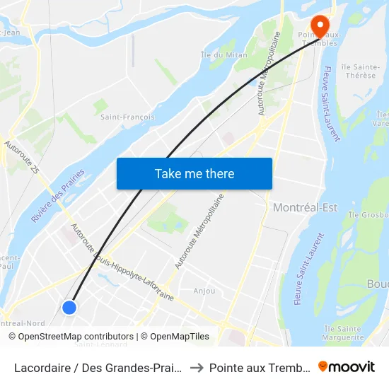 Lacordaire / Des Grandes-Prairies to Pointe aux Trembles map