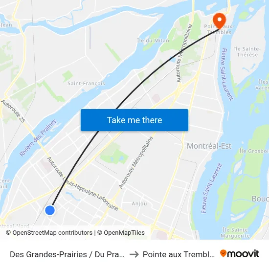 Des Grandes-Prairies / Du Prado to Pointe aux Trembles map
