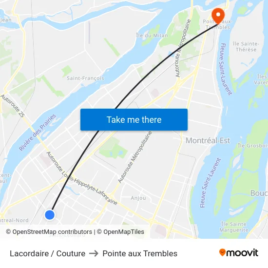 Lacordaire / Couture to Pointe aux Trembles map