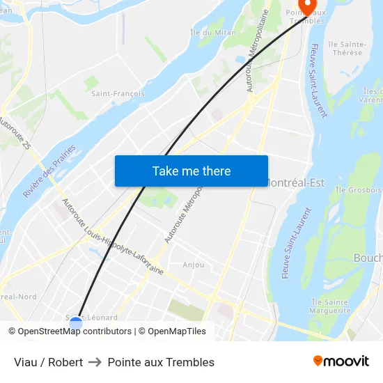 Viau / Robert to Pointe aux Trembles map