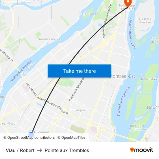 Viau / Robert to Pointe aux Trembles map