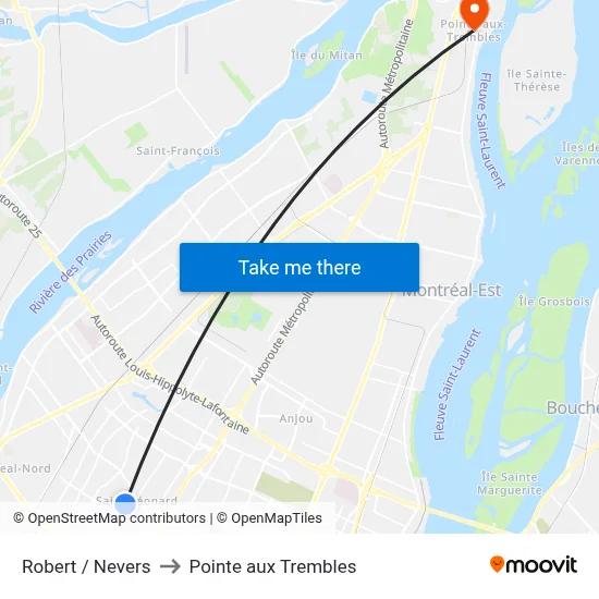 Robert / Nevers to Pointe aux Trembles map