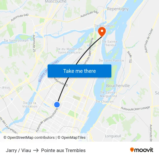 Jarry / Viau to Pointe aux Trembles map