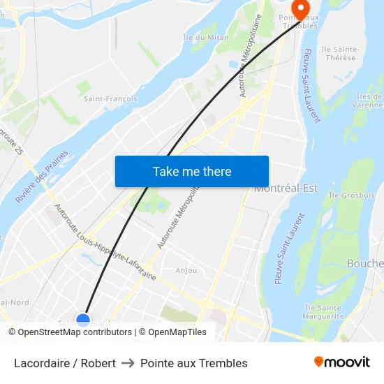 Lacordaire / Robert to Pointe aux Trembles map