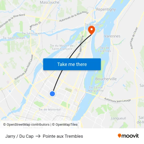 Jarry / Du Cap to Pointe aux Trembles map