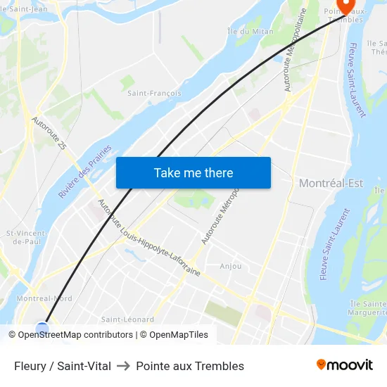 Fleury / Saint-Vital to Pointe aux Trembles map