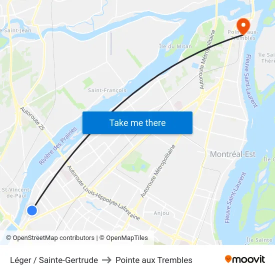 Léger / Sainte-Gertrude to Pointe aux Trembles map