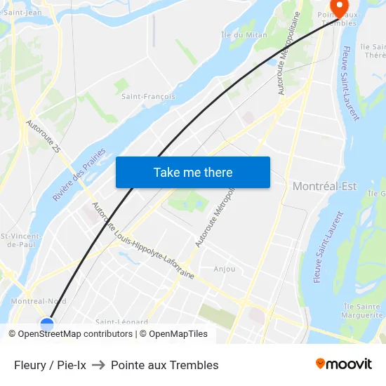 Fleury / Pie-Ix to Pointe aux Trembles map