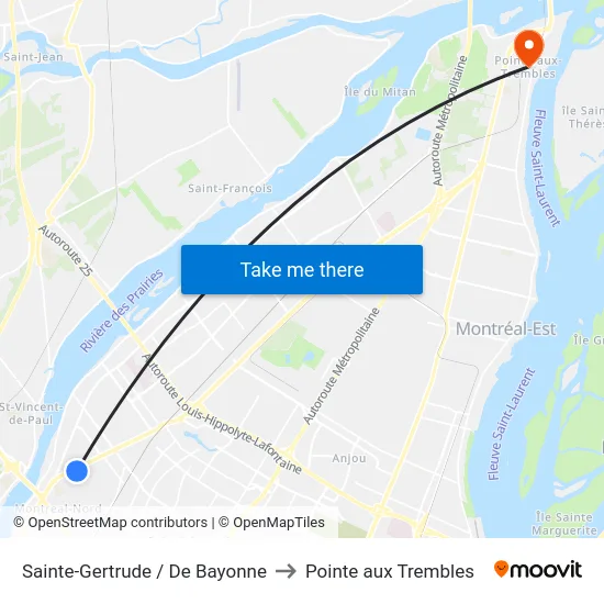 Sainte-Gertrude / De Bayonne to Pointe aux Trembles map