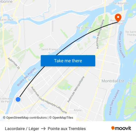 Lacordaire / Léger to Pointe aux Trembles map