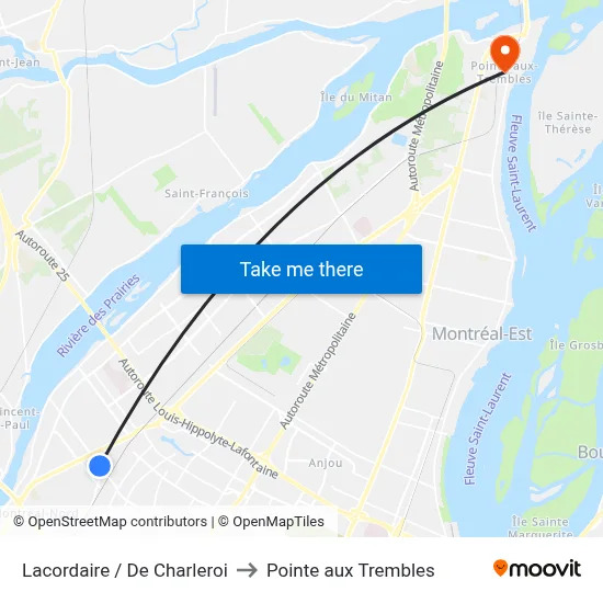 Lacordaire / De Charleroi to Pointe aux Trembles map