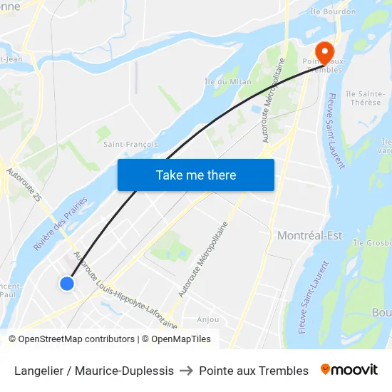 Langelier / Maurice-Duplessis to Pointe aux Trembles map