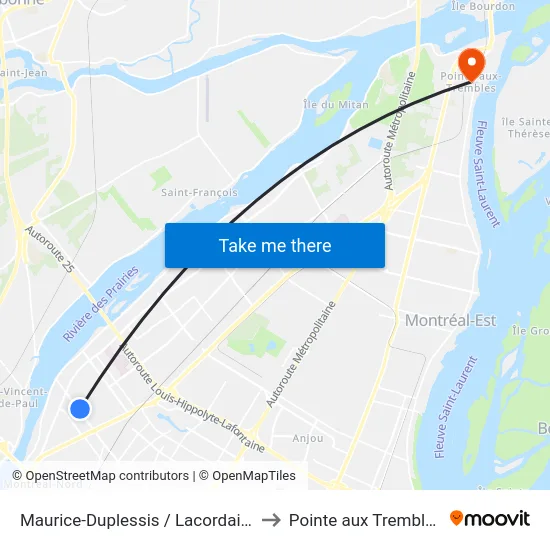 Maurice-Duplessis / Lacordaire to Pointe aux Trembles map
