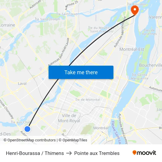 Henri-Bourassa / Thimens to Pointe aux Trembles map
