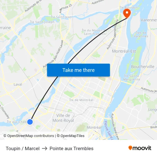 Toupin / Marcel to Pointe aux Trembles map