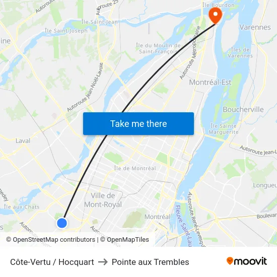 Côte-Vertu / Hocquart to Pointe aux Trembles map