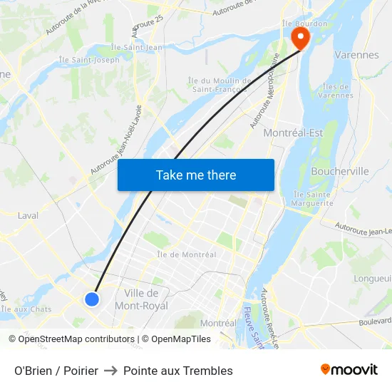 O'Brien / Poirier to Pointe aux Trembles map