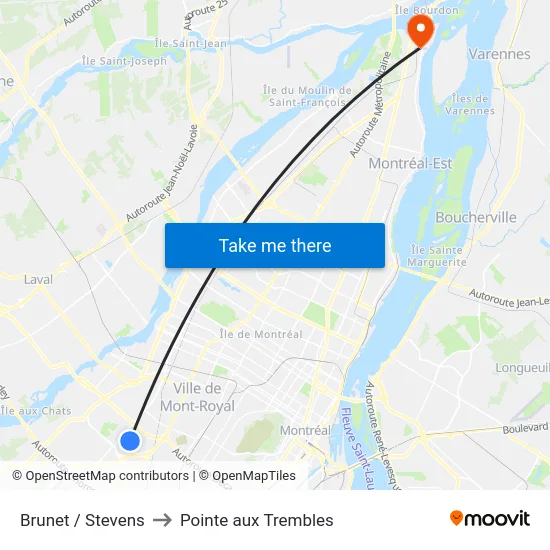 Brunet / Stevens to Pointe aux Trembles map