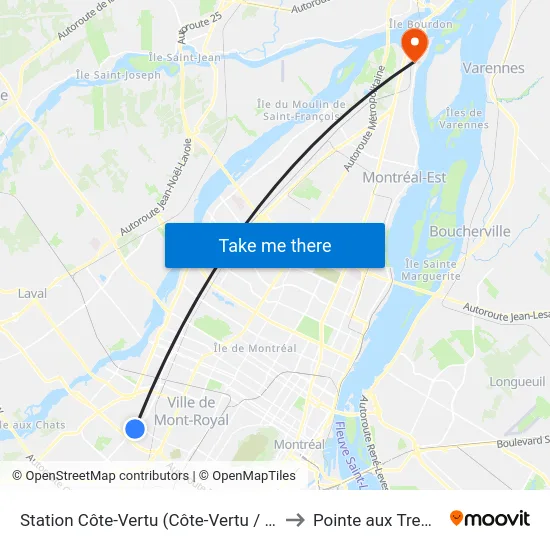 Station Côte-Vertu (Côte-Vertu / Décarie) to Pointe aux Trembles map