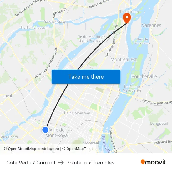 Côte-Vertu / Grimard to Pointe aux Trembles map