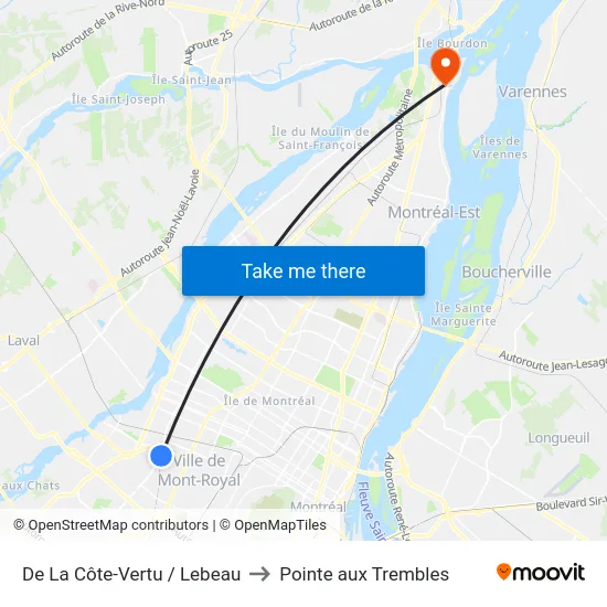 De La Côte-Vertu / Lebeau to Pointe aux Trembles map