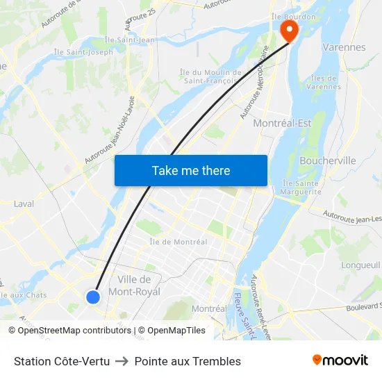 Station Côte-Vertu to Pointe aux Trembles map