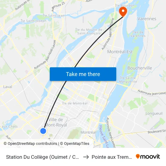 Station Du Collège (Ouimet / Cartier) to Pointe aux Trembles map