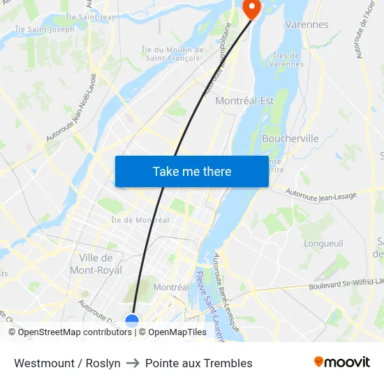 Westmount / Roslyn to Pointe aux Trembles map