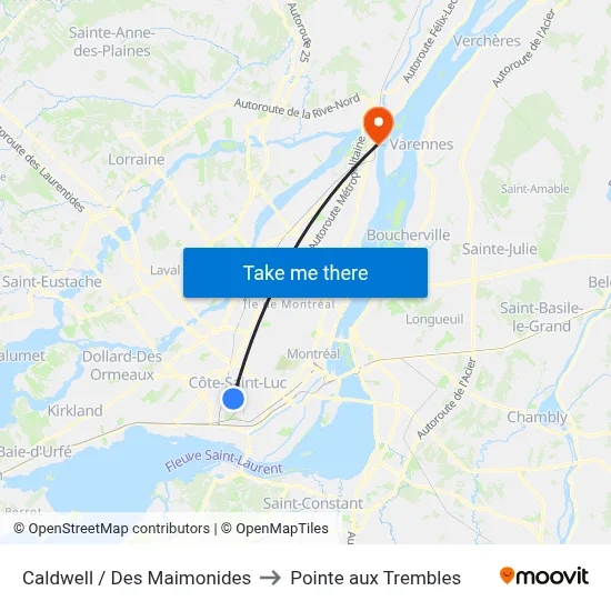 Caldwell / Des Maimonides to Pointe aux Trembles map