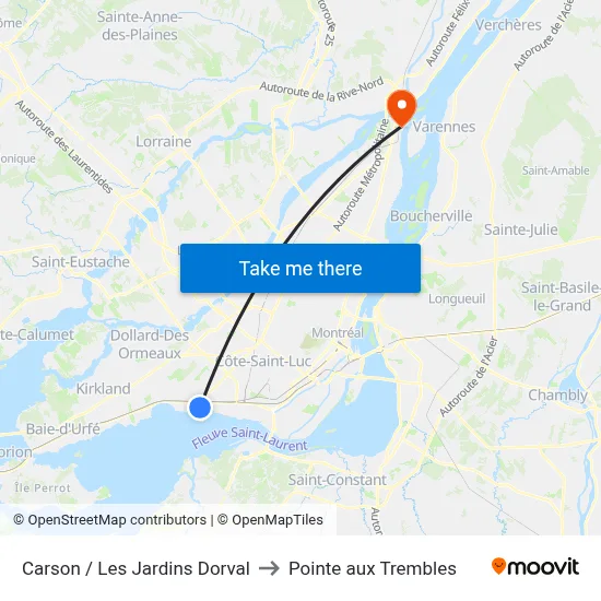 Carson / Les Jardins Dorval to Pointe aux Trembles map