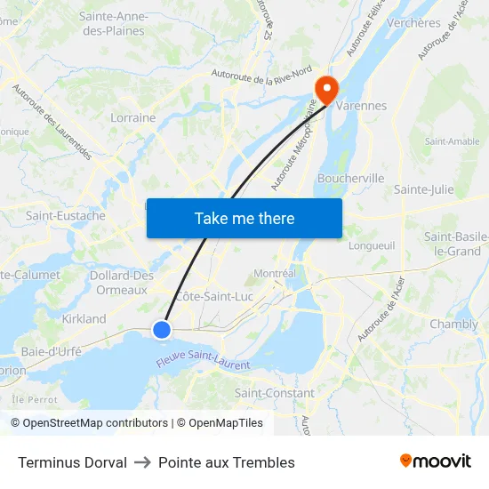 Terminus Dorval to Pointe aux Trembles map