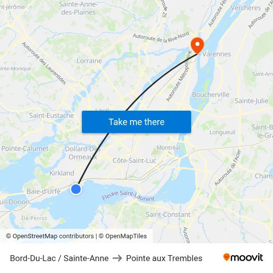 Bord-Du-Lac / Sainte-Anne to Pointe aux Trembles map