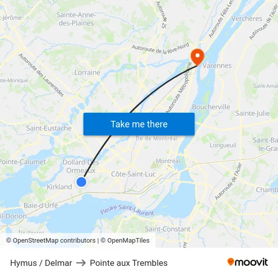 Hymus / Delmar to Pointe aux Trembles map