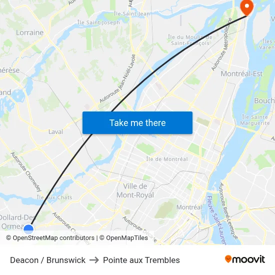 Deacon / Brunswick to Pointe aux Trembles map