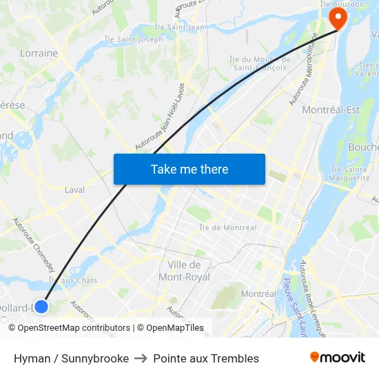 Hyman / Sunnybrooke to Pointe aux Trembles map