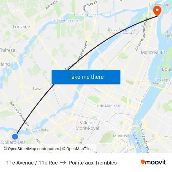 11e Avenue / 11e Rue to Pointe aux Trembles map