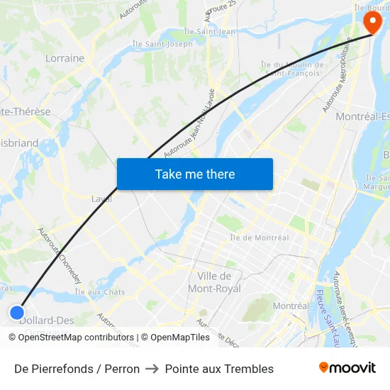 De Pierrefonds / Perron to Pointe aux Trembles map