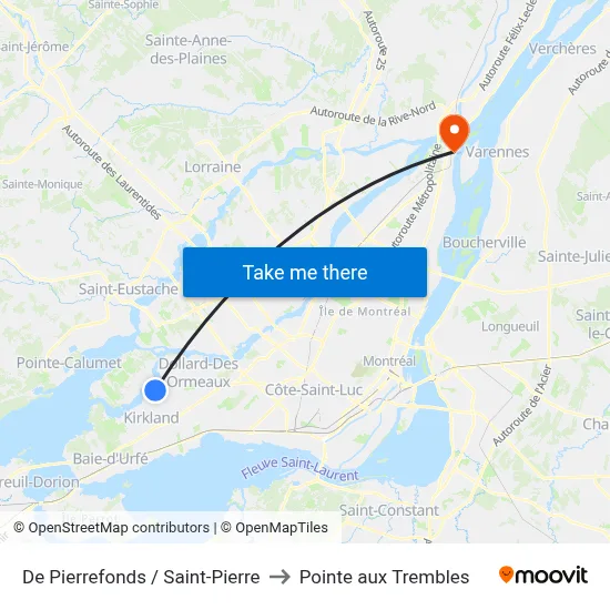 De Pierrefonds / Saint-Pierre to Pointe aux Trembles map