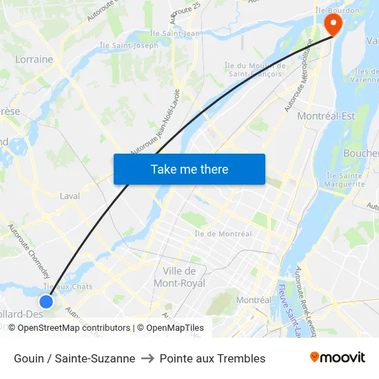 Gouin / Sainte-Suzanne to Pointe aux Trembles map