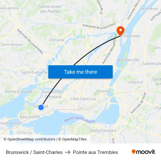Brunswick / Saint-Charles to Pointe aux Trembles map