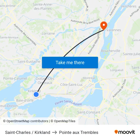 Saint-Charles / Kirkland to Pointe aux Trembles map