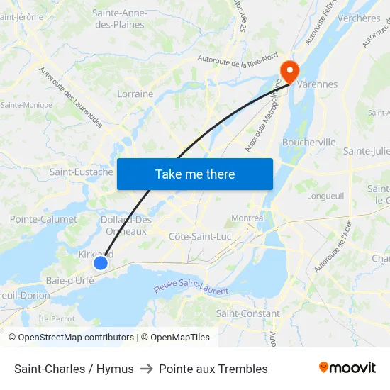 Saint-Charles / Hymus to Pointe aux Trembles map