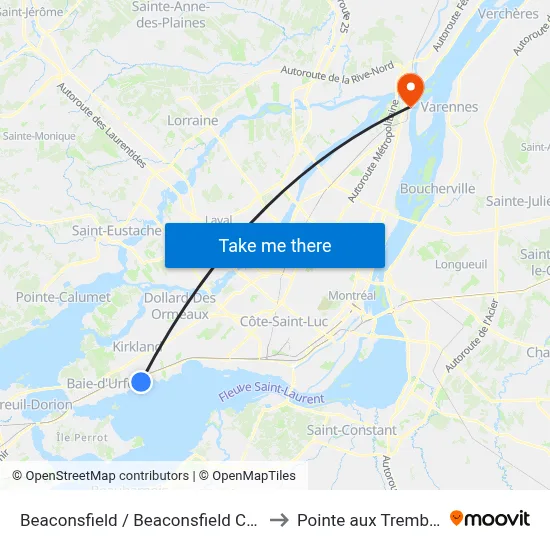 Beaconsfield / Beaconsfield Court to Pointe aux Trembles map