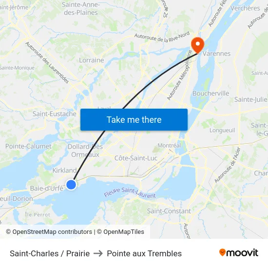 Saint-Charles / Prairie to Pointe aux Trembles map