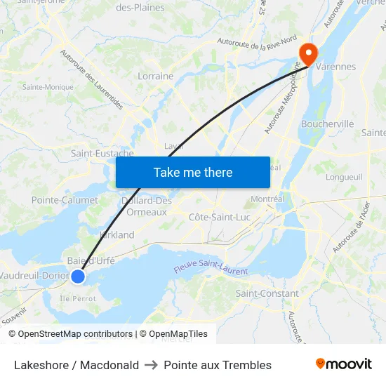 Lakeshore / Macdonald to Pointe aux Trembles map
