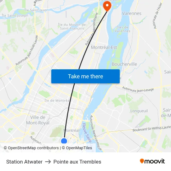 Station Atwater to Pointe aux Trembles map