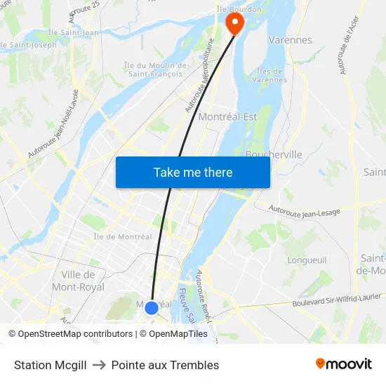 Station Mcgill to Pointe aux Trembles map
